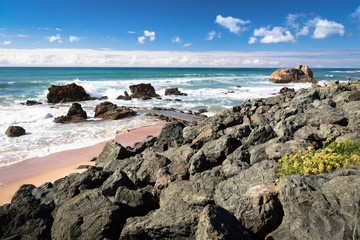 Fototapeta na wymiar beautiful scenic beach of milady in summer, biarritz, basque country, france