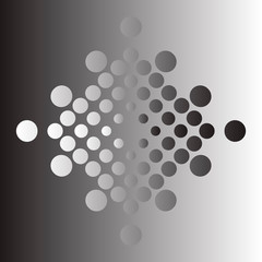 Vector design elements. Linear gradient halftones. Rhombus with dots in black and white, at the background with opposite colors.
