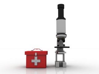 3d rendering Microscope with first aid box