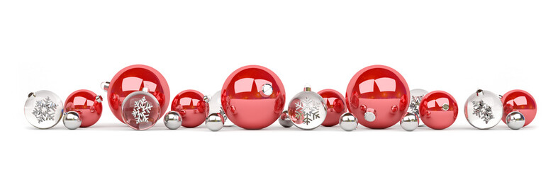 Red and silver christmas baubles isolated 3D rendering