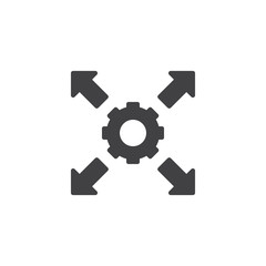 Cog Gear and arrows vector icon. filled flat sign for mobile concept and web design. Settings gear and arrows simple solid icon. Symbol, logo illustration. Pixel perfect vector graphics