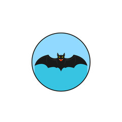 round color flat art illustration of a cartoon bat on a blue background