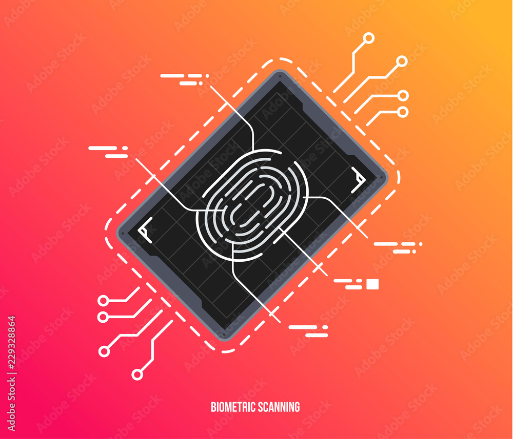 Poster finger scan in futuristic style. biometric id with futuristic hud interface. biometric authorization