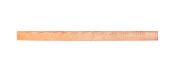 Ancient wood ruler with centimeters for dressmaker isolated on a white background