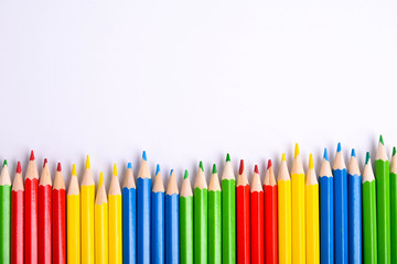 Colorful pencils on white background. Color pencil with copy space