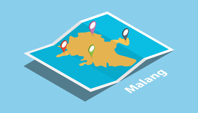 malang indonesia java explore maps with isometric style and pin location tag on top