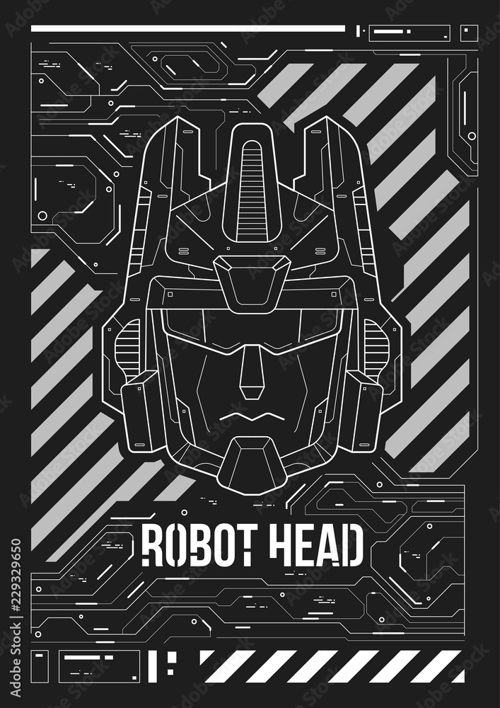 Poster futuristic poster with a robot head. template for web and print. brochure and flyer layout.