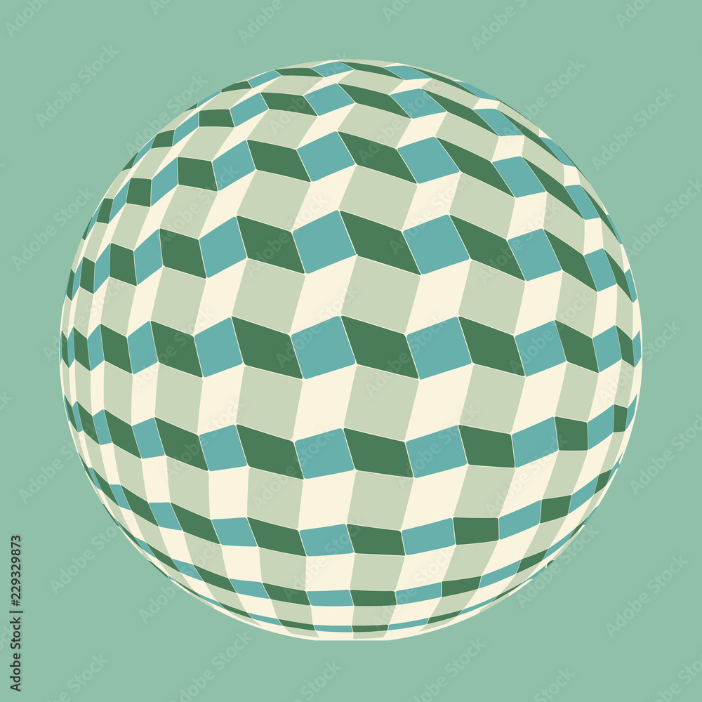 Wall mural cubic stairs sphere in blue green shades