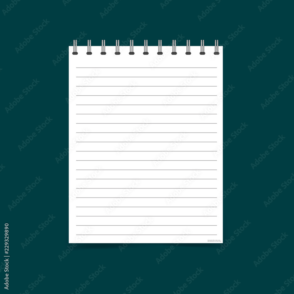 Aufkleber vector illustration of a realistic open exercise book with a silver spiral. vertical blank business 