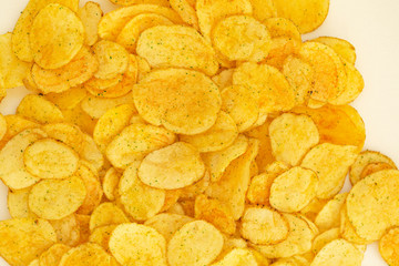 potato chips on white background