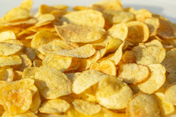 potato chips on white background