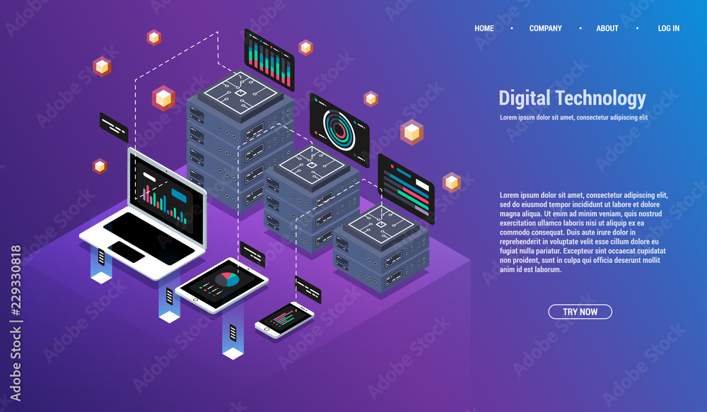 Poster analysis and investment. data visualization concept. 3d isometric vector illustration. big data flow