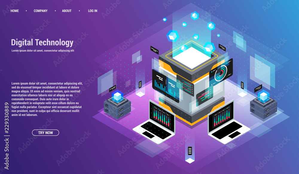 Poster analysis and investment. data visualization concept. 3d isometric vector illustration. big data flow