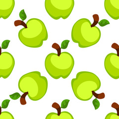 Fototapeta na wymiar Green cartoon apple seamless pattern