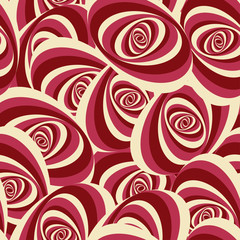 stylized roses bouquet seamless pattern in red ivory shades