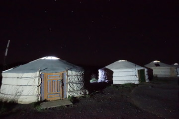 Yurts in the dark night in Mongolia