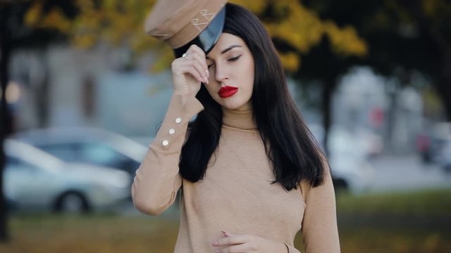 Woman clothe hat at autumn day