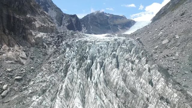 HD Drone aerial Fox glacier, lake, New Zealand