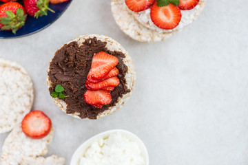 Healthy Snack from Rice Cakes with Hazelnut Spread, Ricotta Chee