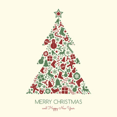 Christmas card with decorative text and ornaments. Vector.