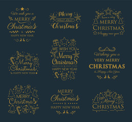 Christmas set with decorations and greetings. Vector.