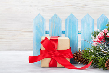 Christmas gift box and xmas fir tree