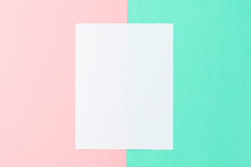 White paper and space for text on pastel color background