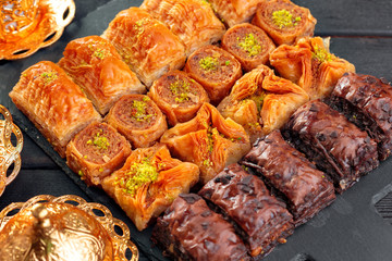 Traditional Baklava on Wooden Table