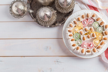 Turkish delight on a wooden table