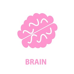 Brain pink flat icon isolated on white background. Vector illustration.