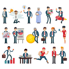 Business people vector businessmen character professional people work in teamwork illustration set of executive woman or man meeting with workers isolated on white background