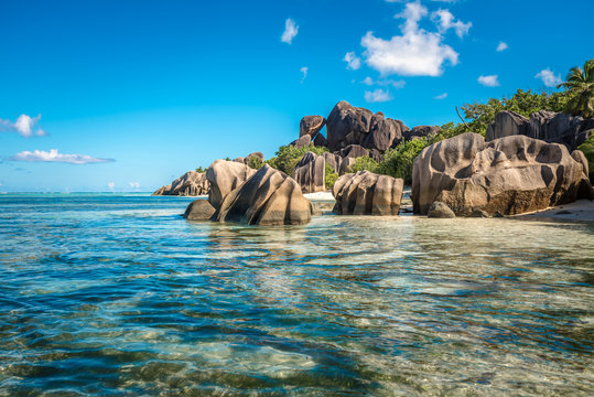 Tropical island beach, Source d'Argent, La Digue, Seychelles
