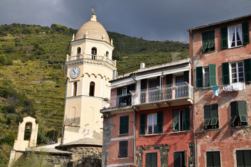 Fototapeta premium The bell tower and the church of Vernazza - Liguria - Italy