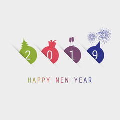 Simple Colorful New Year Card, Cover or Background Design Template - 2019