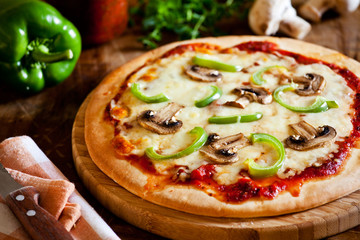 Homemade Pizza With Mushrooms And Pepper