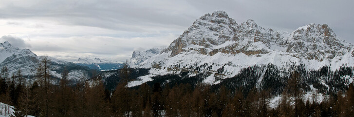 Winter panorama of the Mount Cristallo (italian dolomites) on a cloudy day