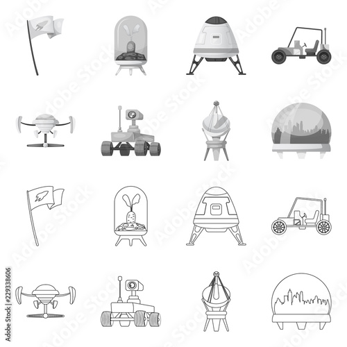 Vector Illustration Of Mars And Space Sign Collection Of