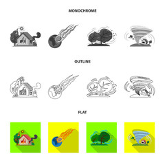 Isolated object of natural and disaster symbol. Collection of natural and risk stock vector illustration.