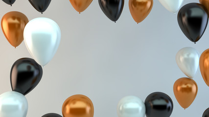 floating balloons background in white, black and orange