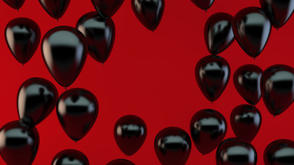 black balloons on red background