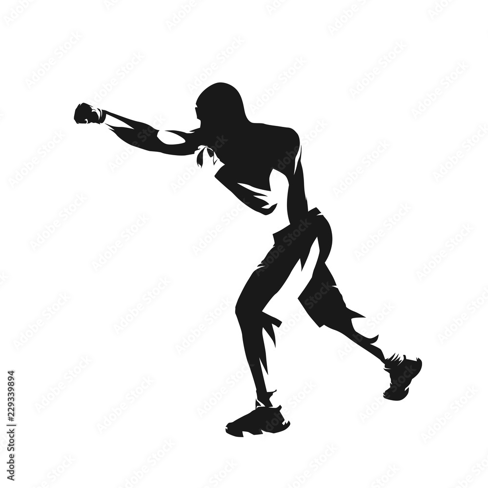 Wall mural boxing fighter athlete, isolated vector silhouette, side view