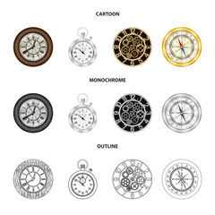 Vector illustration of clock and time sign. Collection of clock and circle stock symbol for web.