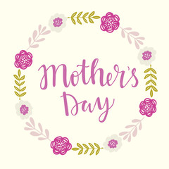 Happy Mothers day vector lettering illustration greeting card. Hand drawn lettering text on  decorated with simple colorful flowers
