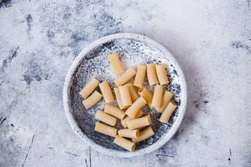 Pasta food, Rigatoni pasta uncooked italian food overhead 