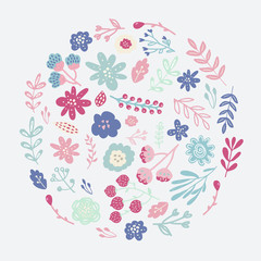 Fototapeta na wymiar Set of hand drawn simple vector flowers , leaves and florals.Decorated flower background