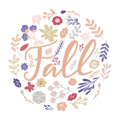 Raamstickers Welcome fall card with hand lettering and floral wreath © saltoli