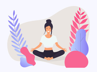 Woman in poses of yoga. Healthy lifestyle. Vector illustration.