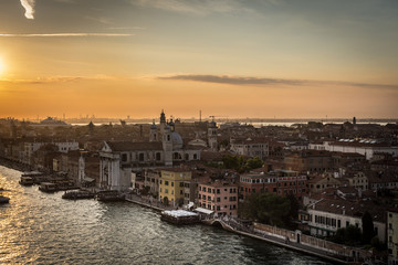 Fototapeta na wymiar Venice at sunset, view from the cruise ship