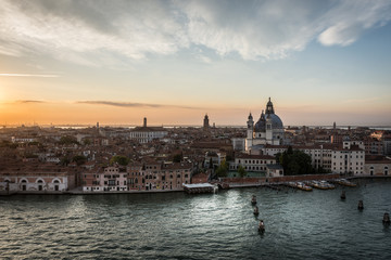 Venice at sunset, view from the cruise ship