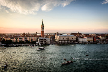 Fototapeta na wymiar Venice at sunset, view from the cruise ship